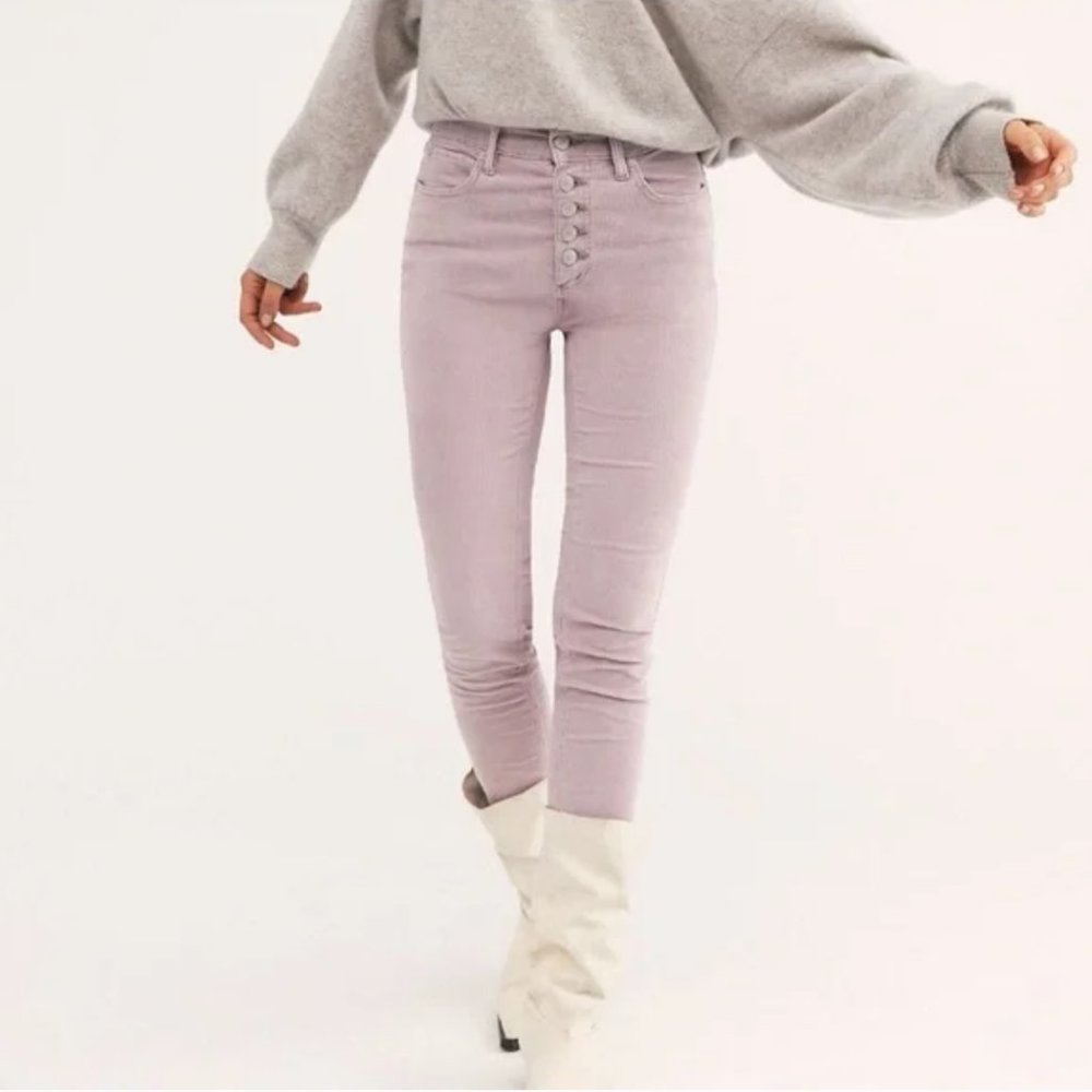 Free People Lavender Skinny Cords Button Fly 26 long - Picture 1 of 8